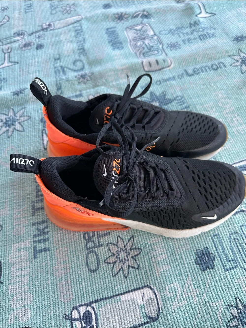 Nike Air Max 270 Kids Black and Orange Running Sneakers 👟 Size 4.5